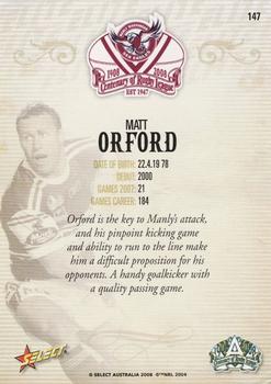 2008 NRL Centenary #147 Matt Orford Back